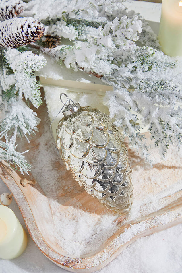 7" Pinecone Burnished Mercury Glass Ornament