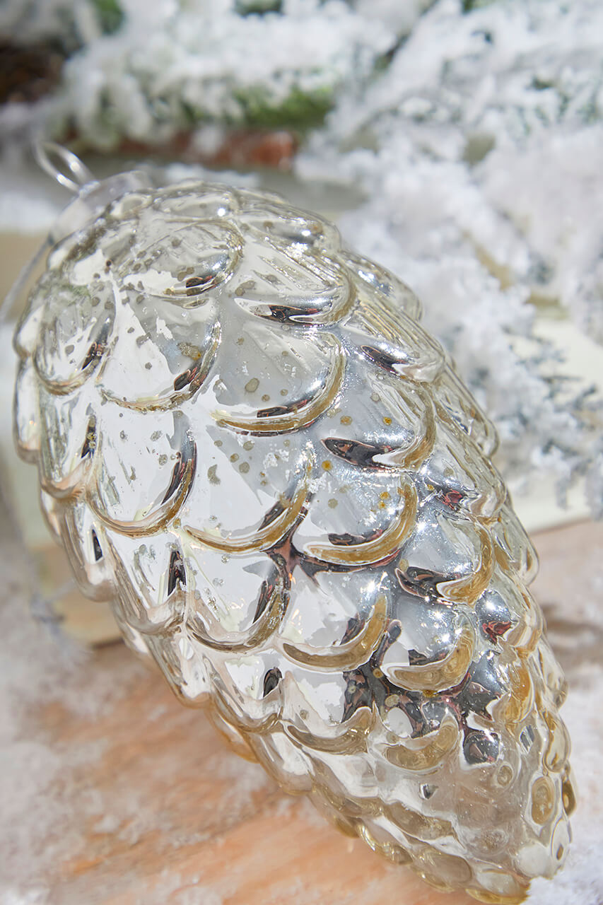 7" Pinecone Burnished Mercury Glass Ornament