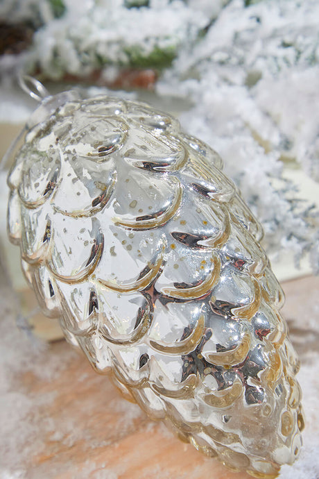 7" Pinecone Burnished Mercury Glass Ornament
