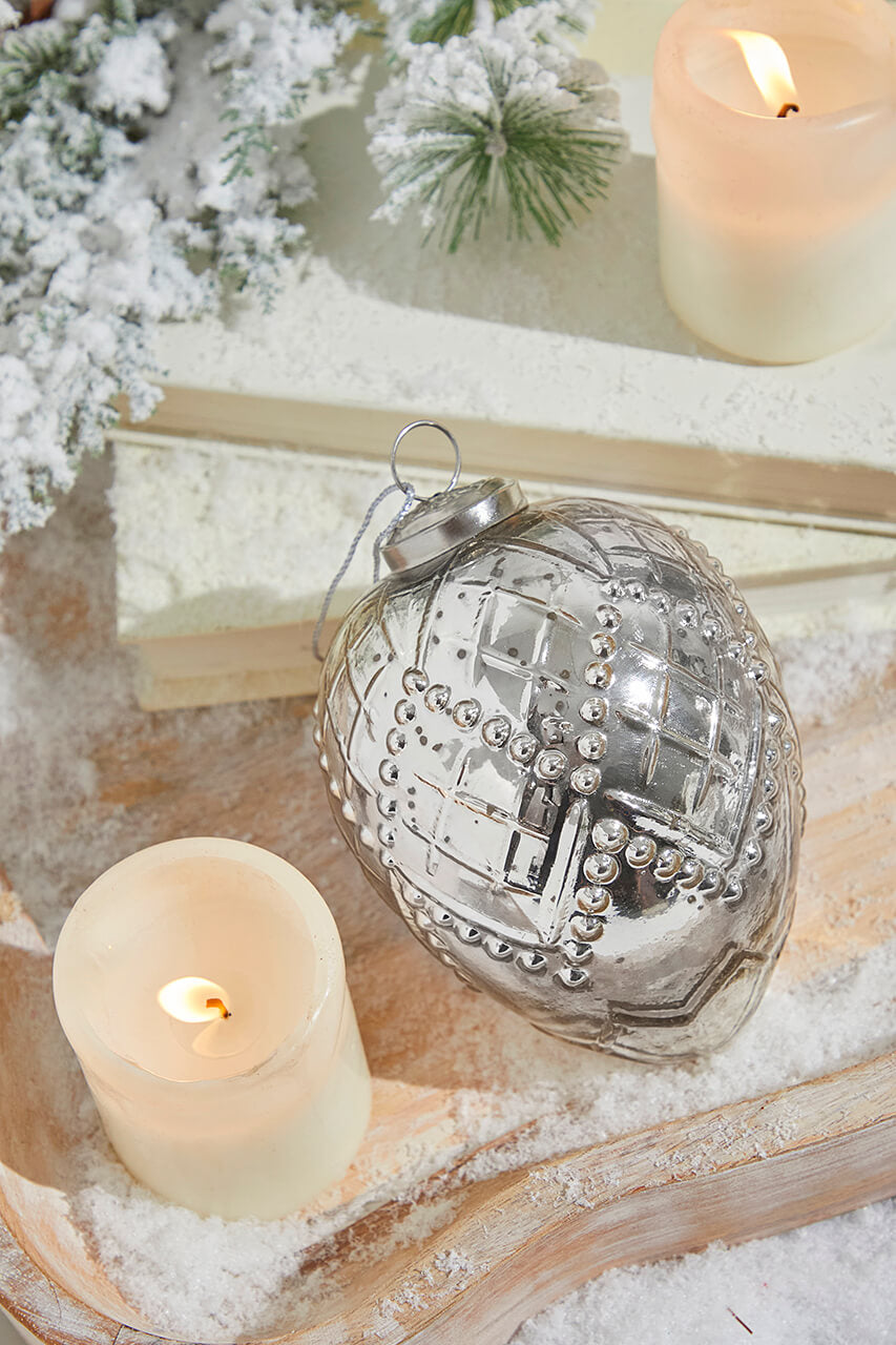 5" Silver Beaded Regal Burnished Mercury Glass Ornament