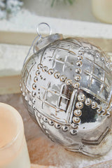 5 Inch Silver Beaded Regal Burnished Mercury Glass Ornament