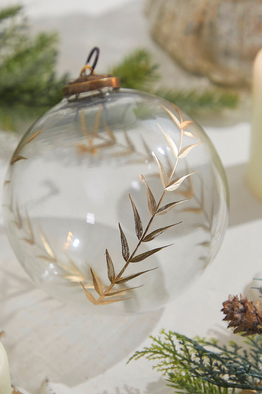 5" Golden Etched Laurel Glass Ornament