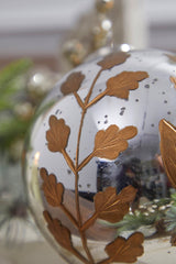 6 Inchi Round Antique Mercury Glass & Botanical Gold Etched Ornament Christmas Decor