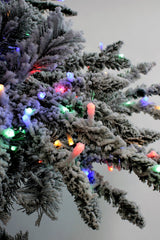 Prelit Slim Snow Flocked Christmas Tree with Warm White & Multicolor Lights