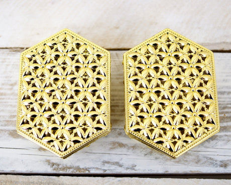 3.5" x 2.5" Gold Hexagon Carved Plastic Favor Trinket Box - Pack of 12