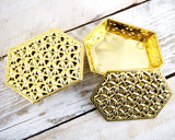 3.5" x 2.5" Gold Hexagon Carved Plastic Favor Trinket Box - Pack of 12