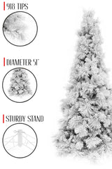 7.5' Slim Snow Flocked Atka Christmas Tree with Metal Stand