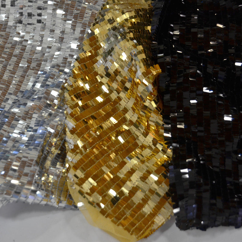 Fringe Sequins Polyester Fabric - Gold, Silver, Black, 50/52" Width (1 Yard)