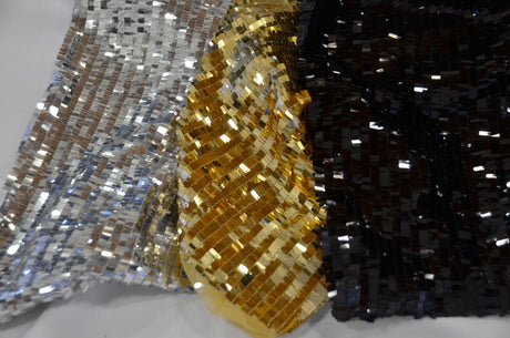 Fringe Sequins Polyester Fabric - Gold, Silver, Black, 50/52" Width (1 Yard)