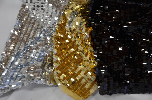 Fringe Sequins Polyester Fabric - Gold, Silver, Black, 50/52" Width (1 Yard)