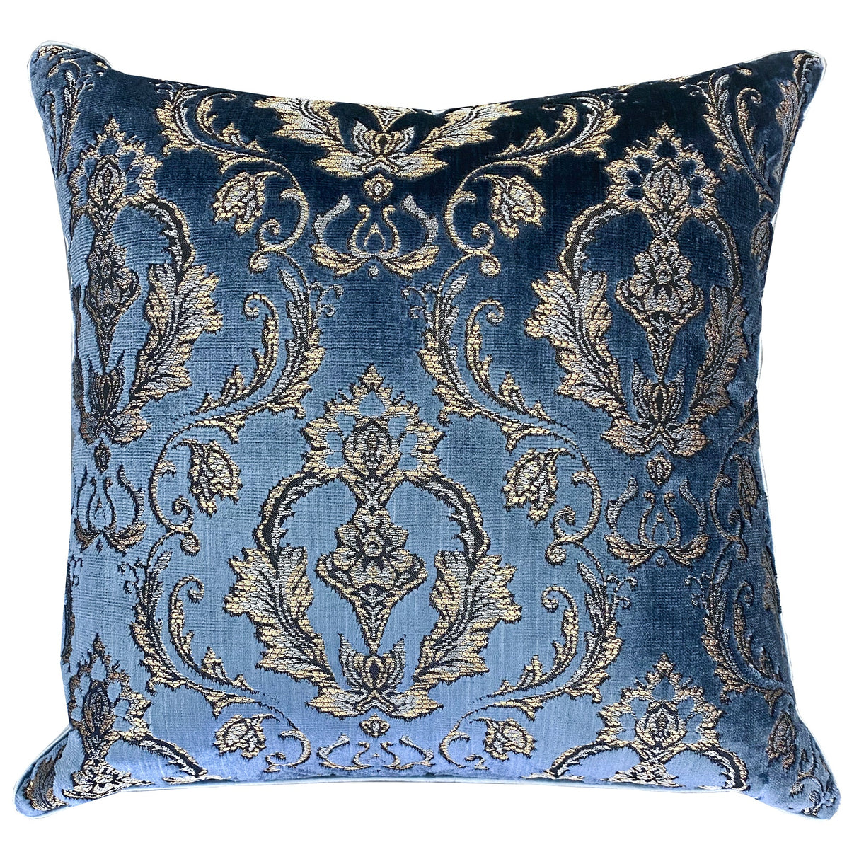Beatrice Decorative Throw Pillows - Damask Cut Velvet Fabric, Gold/Royal, 24" X 24" (1 Pillow)