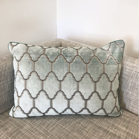Alaya Moorish Cut Velvet Fabric - Geometric Medallion Pattern, Sky, Silver, Gold, 18"H X 26"W (1 Set)