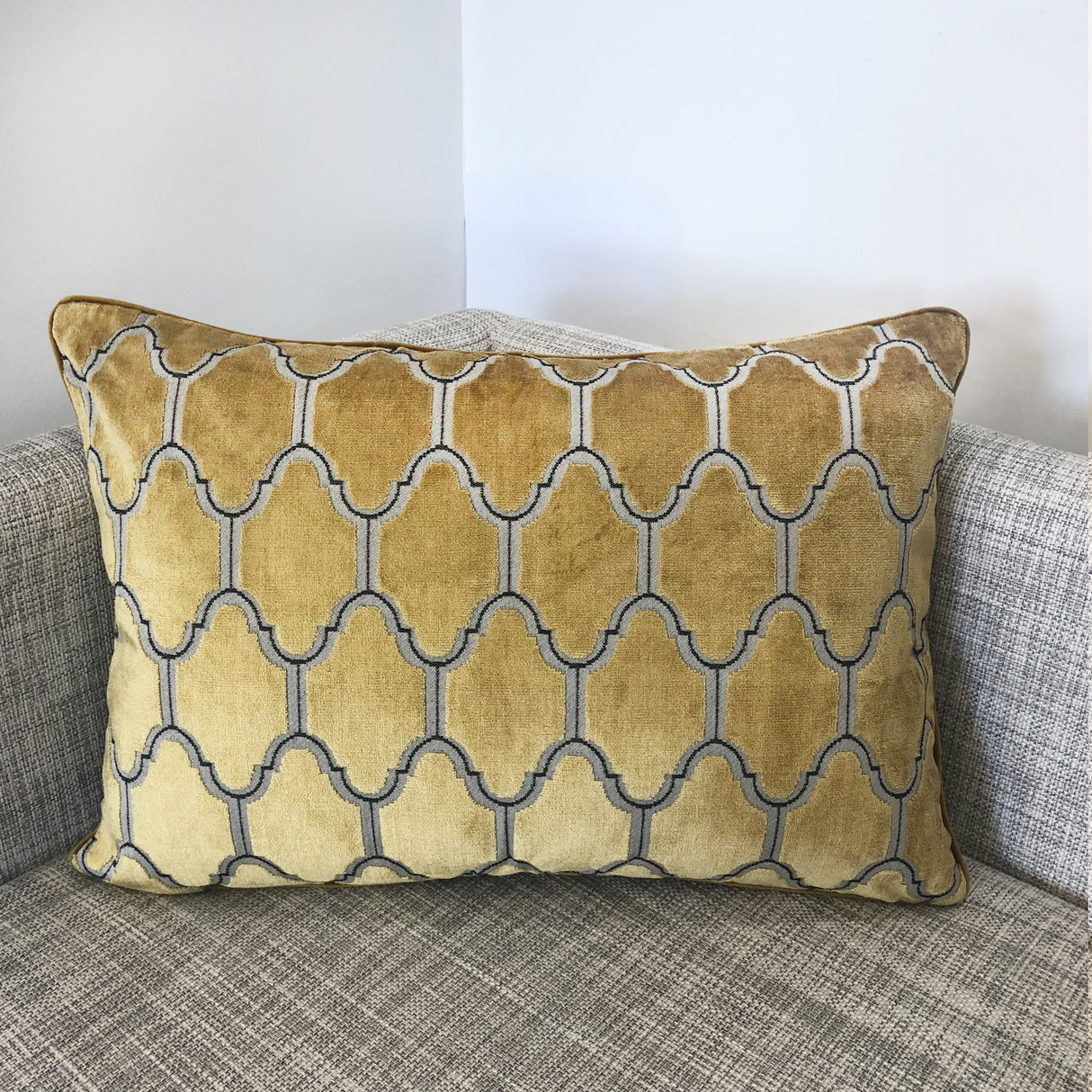Alaya Moorish Cut Velvet Fabric - Geometric Medallion Pattern, Sky, Silver, Gold, 18"H X 26"W (1 Set)
