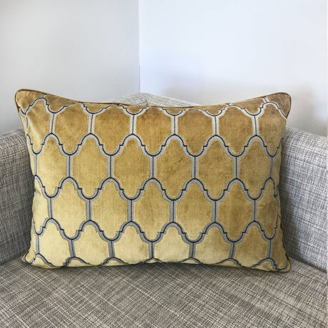 Alaya Moorish Cut Velvet Fabric - Geometric Medallion Pattern, Sky, Silver, Gold, 18"H X 26"W (1 Set)