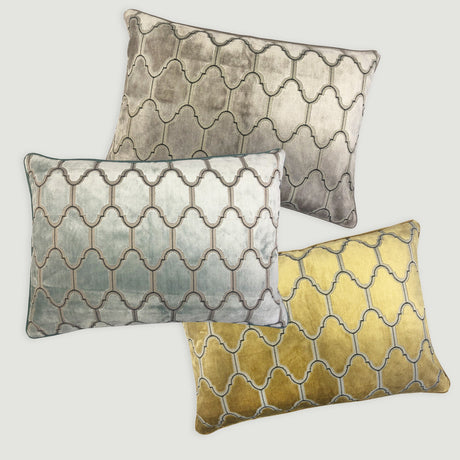 Alaya Moorish Cut Velvet Fabric - Geometric Medallion Pattern, Sky, Silver, Gold, 18"H X 26"W (1 Set)