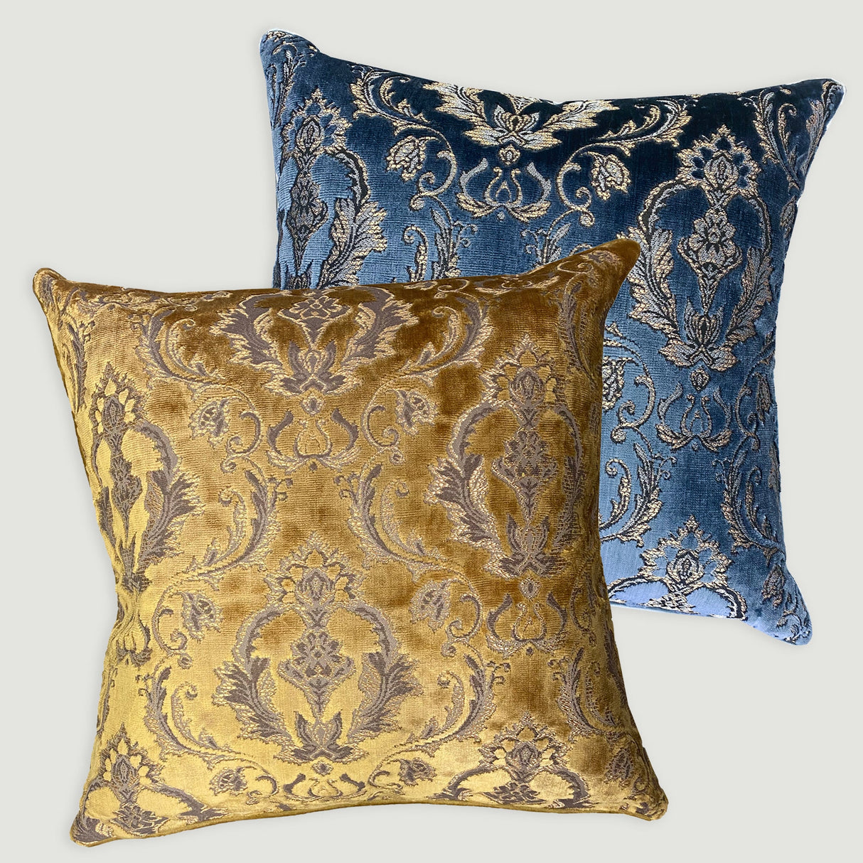 Beatrice Decorative Throw Pillows - Damask Cut Velvet Fabric, Gold/Royal, 24" X 24" (1 Pillow)