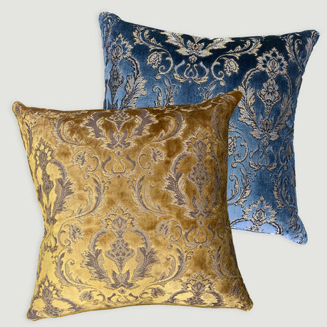 Beatrice Decorative Throw Pillows - Damask Cut Velvet Fabric, Gold/Royal, 24" X 24" (1 Pillow)