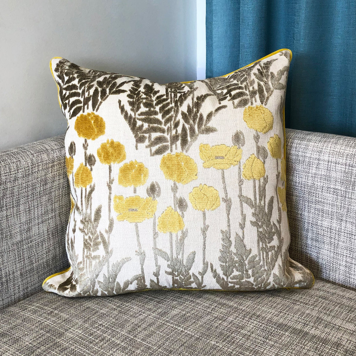 Camelia Floral Cut Velvet Fabric - Floral Pattern, 23" X 23" (1 Pillow)