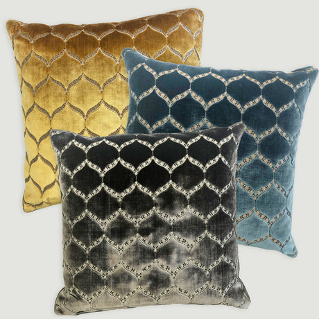 Eliza Decorative Throw Pillows Cut Velvet Fabric - Moorish Medallion Geometric, 23" X 23" (1 Pillow)