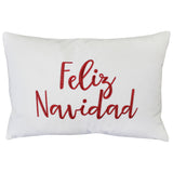 Feliz Navidad Embroidery Velvet Pillow - White/Red, Hunter/Gold, 14X20" (1 Piece)