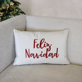 Feliz Navidad Embroidery Velvet Pillow - White/Red, Hunter/Gold, 14X20" (1 Piece)