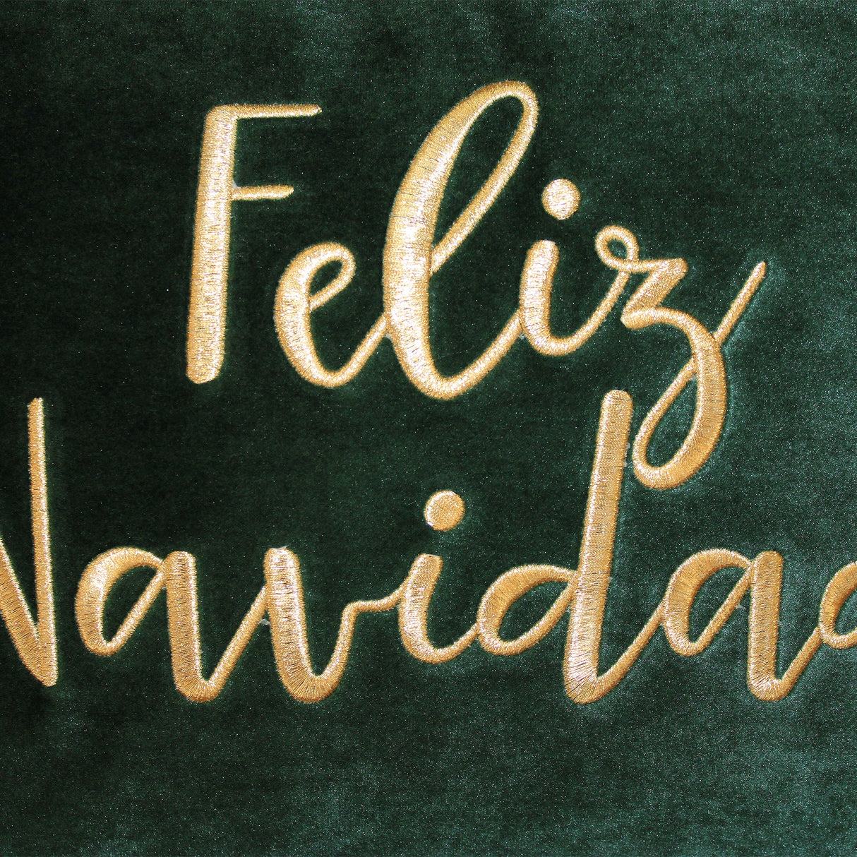 Feliz Navidad Embroidery Velvet Pillow - White/Red, Hunter/Gold, 14X20" (1 Piece)