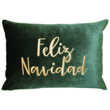 Feliz Navidad Embroidery Velvet Pillow - White/Red, Hunter/Gold, 14X20" (1 Piece)