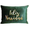 Feliz Navidad Embroidery Velvet Pillow - White/Red, Hunter/Gold, 14X20" (1 Piece)