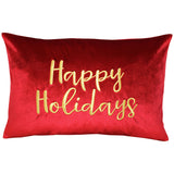 Happy Holidays Metallic Embroidery Velvet Pillow - Holiday Typography, 14" X 20", Red/Gold, White/Red, Hunter/Gold, Gold/Silver (1 Pillow)