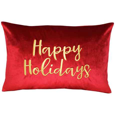 Happy Holidays Metallic Embroidery Velvet Pillow - Holiday Typography, 14" X 20", Red/Gold, White/Red, Hunter/Gold, Gold/Silver (1 Pillow)