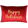 Happy Holidays Metallic Embroidery Velvet Pillow - Holiday Typography, 14" X 20", Red/Gold, White/Red, Hunter/Gold, Gold/Silver (1 Pillow)