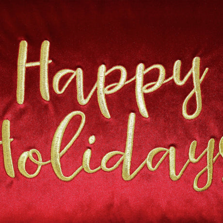 Happy Holidays Metallic Embroidery Velvet Pillow - Holiday Typography, 14" X 20", Red/Gold, White/Red, Hunter/Gold, Gold/Silver (1 Pillow)