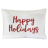 Happy Holidays Metallic Embroidery Velvet Pillow - Holiday Typography, 14" X 20", Red/Gold, White/Red, Hunter/Gold, Gold/Silver (1 Pillow)