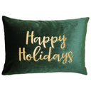 Happy Holidays Metallic Embroidery Velvet Pillow - Holiday Typography, 14" X 20", Red/Gold, White/Red, Hunter/Gold, Gold/Silver (1 Pillow)