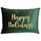 Happy Holidays Metallic Embroidery Velvet Pillow - Holiday Typography, 14" X 20", Red/Gold, White/Red, Hunter/Gold, Gold/Silver (1 Pillow)