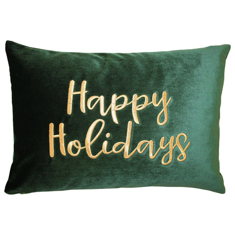 Happy Holidays Metallic Embroidery Velvet Pillow - Holiday Typography, 14" X 20", Red/Gold, White/Red, Hunter/Gold, Gold/Silver (1 Pillow)