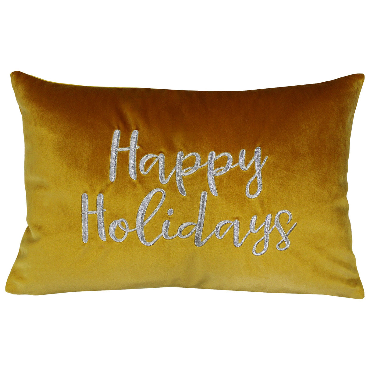 Happy Holidays Metallic Embroidery Velvet Pillow - Holiday Typography, 14" X 20", Red/Gold, White/Red, Hunter/Gold, Gold/Silver (1 Pillow)