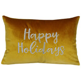 Happy Holidays Metallic Embroidery Velvet Pillow - Holiday Typography, 14" X 20", Red/Gold, White/Red, Hunter/Gold, Gold/Silver (1 Pillow)