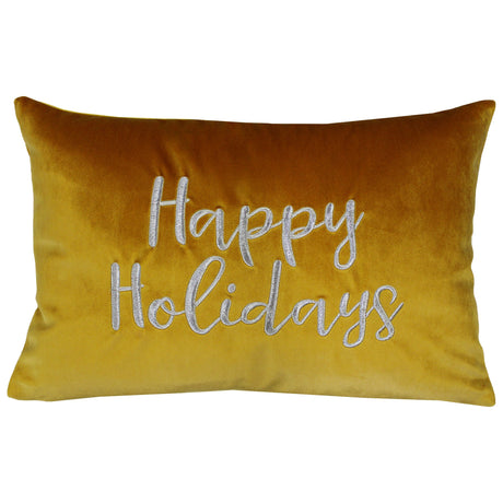Happy Holidays Metallic Embroidery Velvet Pillow - Holiday Typography, 14" X 20", Red/Gold, White/Red, Hunter/Gold, Gold/Silver (1 Pillow)