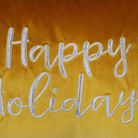 Happy Holidays Metallic Embroidery Velvet Pillow - Holiday Typography, 14" X 20", Red/Gold, White/Red, Hunter/Gold, Gold/Silver (1 Pillow)