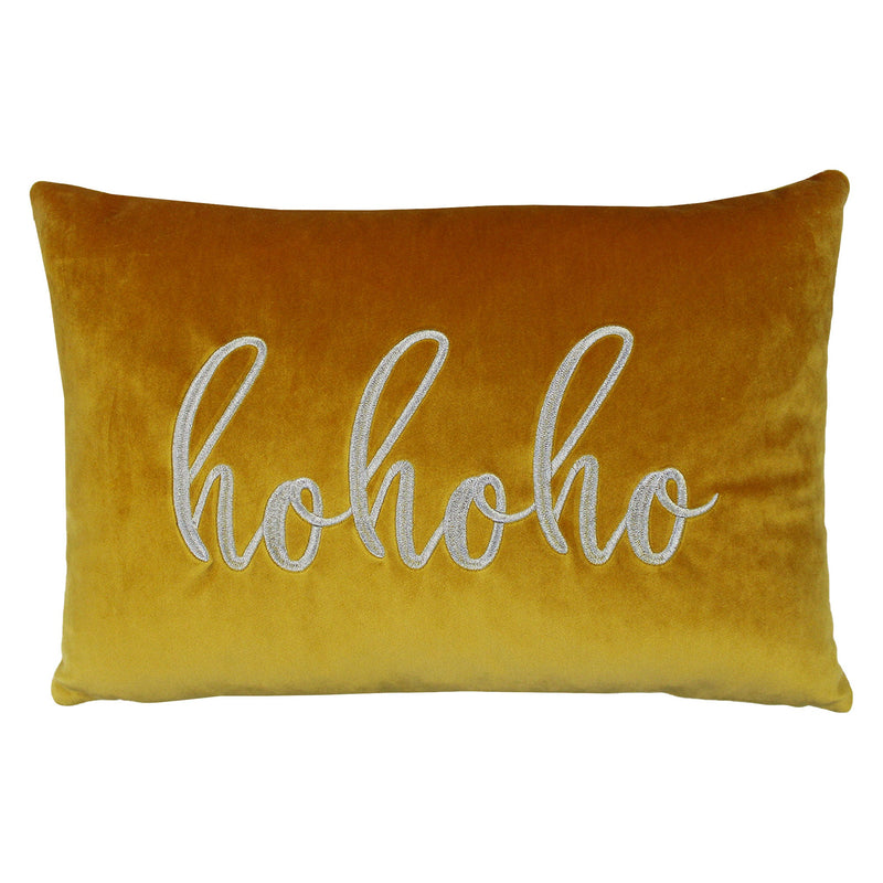 Hohoho Embroidery Velvet Pillow - Metallic Embroidered Holiday Typography, 14" X 20" (1 Pillow)