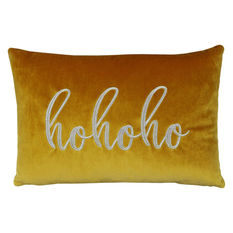 Hohoho Embroidery Velvet Pillow - Metallic Embroidered Holiday Typography, 14" X 20" (1 Pillow)
