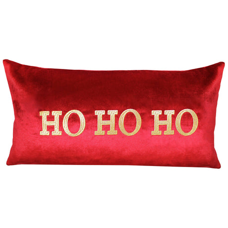 Hohoho Embroidery Velvet Fabric - Metallic Embroidered Holiday Pillow, Red/Gold, 14" X 26" (1 Piece)