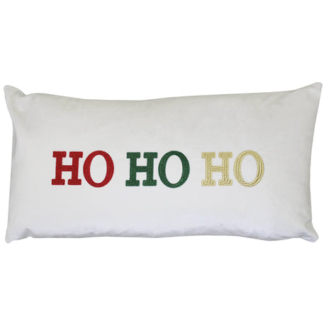 Hohoho Embroidery Velvet Fabric - Metallic Embroidered Holiday Pillow, Red/Gold, 14" X 26" (1 Piece)
