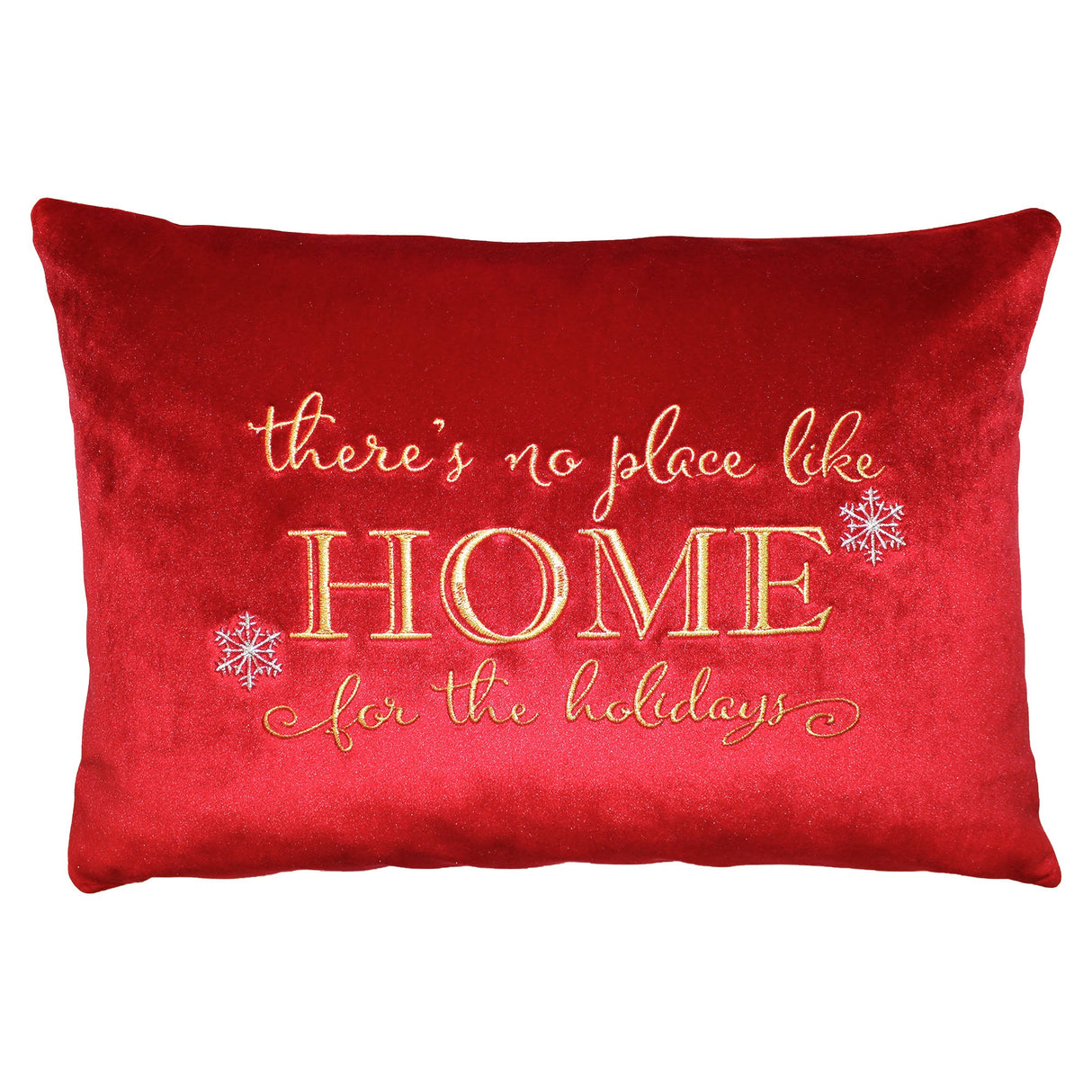 There's No Place Like Home For The Holidays Embroidered Velvet Pillow - Red/Gold Metallic Embroidery, 14" X 20" (1 Pillow)