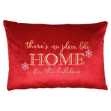 There's No Place Like Home For The Holidays Embroidered Velvet Pillow - Red/Gold Metallic Embroidery, 14" X 20" (1 Pillow)