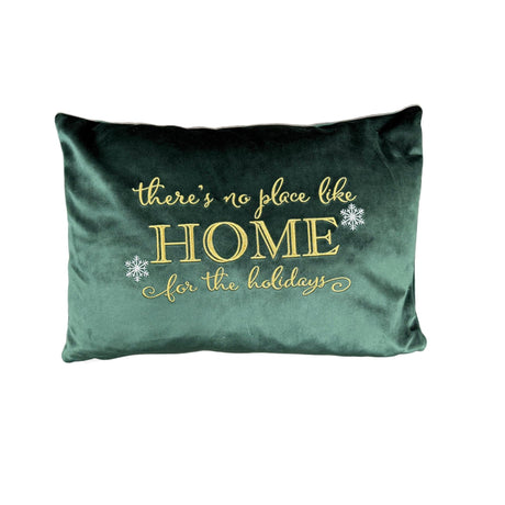 There's No Place Like Home For The Holidays Embroidered Velvet Pillow - Red/Gold Metallic Embroidery, 14" X 20" (1 Pillow)