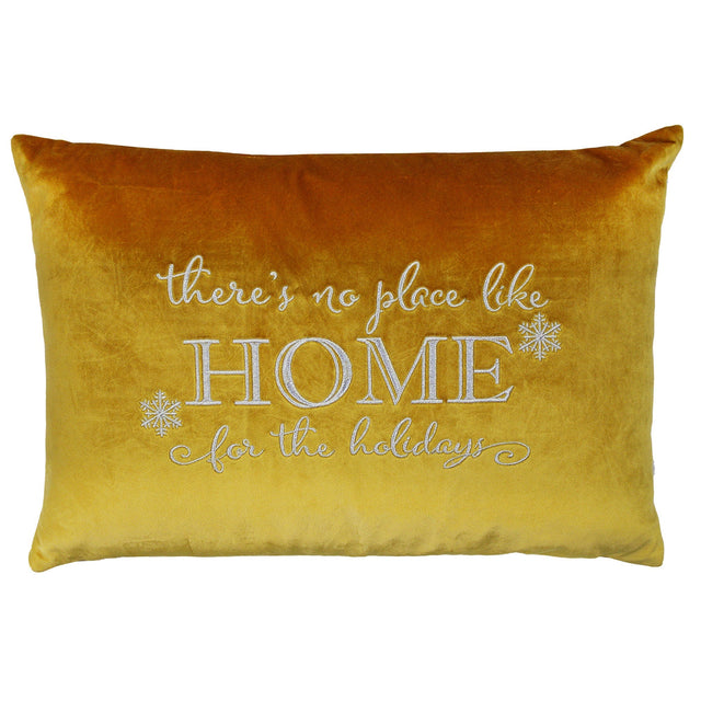 There's No Place Like Home For The Holidays Embroidered Velvet Pillow - Red/Gold Metallic Embroidery, 14" X 20" (1 Pillow)