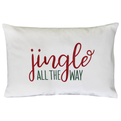 Jingle All The Way Embroidery Velvet Fabric - White/Multi Embroidered Typography, 14" X 20" (1 Pillow)