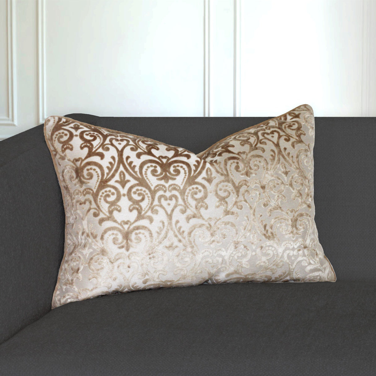 Madsen Decorative Throw Pillows Cut Velvet Fabric - Damask Pattern, 18" X 26" (1 Pillow)